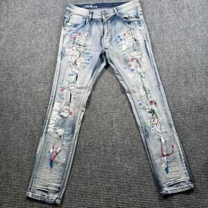 Copper Rivet Jeans Men's 34x32 Blue Paint Splatter Distressed Slim Fit